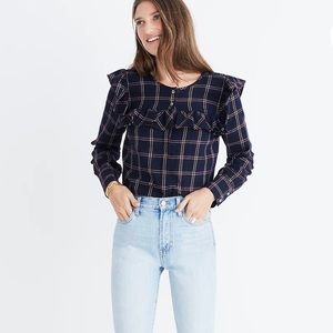 NWOT Madewell Plaid Ruffle-Yoke Top